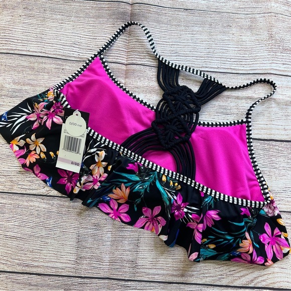 Floral High Neck Swim Top D/DD - Picture 3 of 4